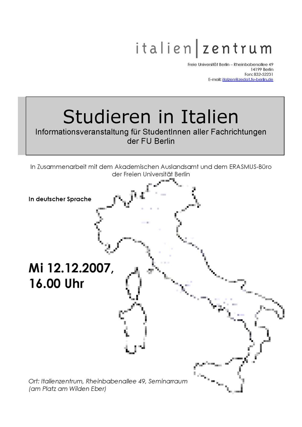 Einladung Studieren in Italien