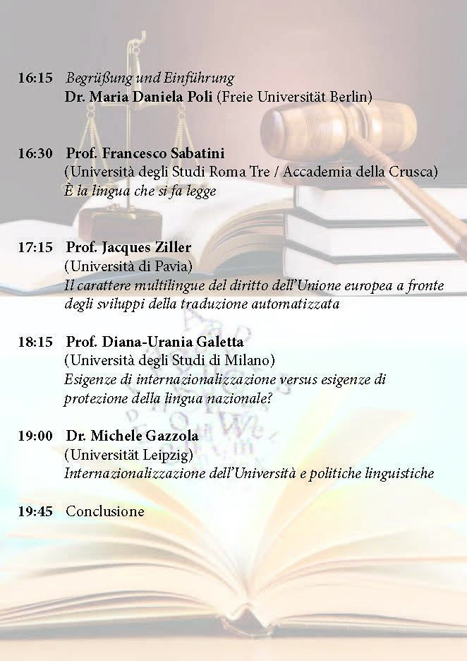 Flyer Lingua diritto cultura Programm