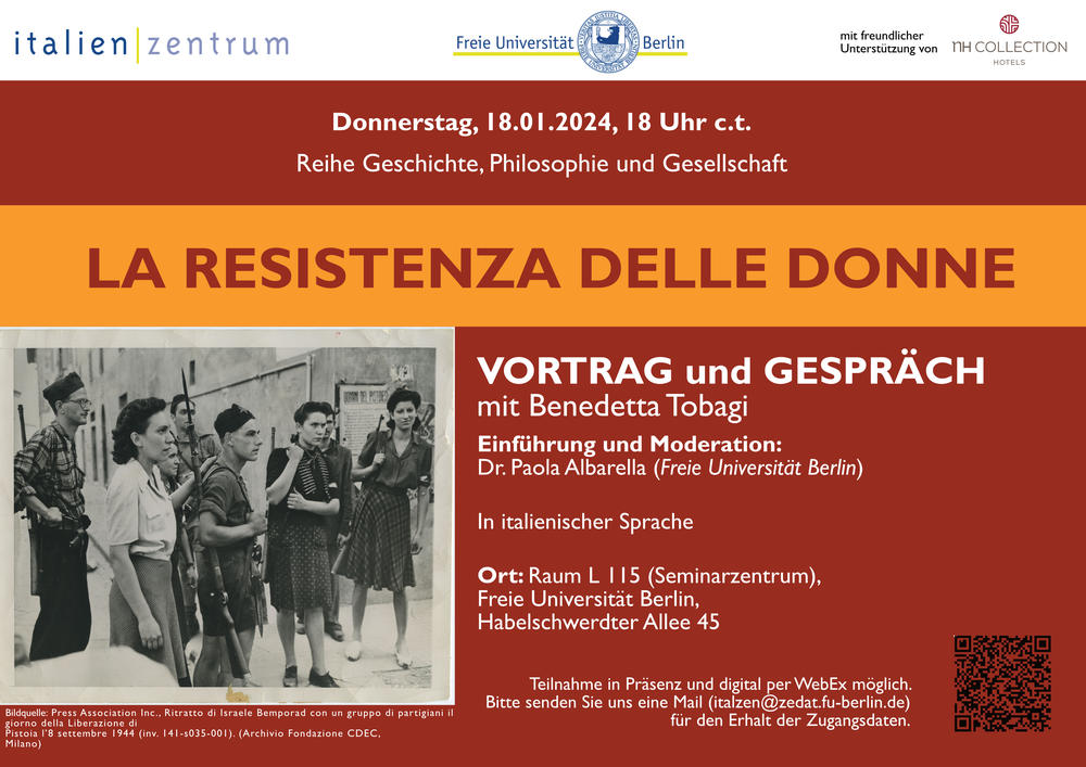 La Resistenza delle donne. Vortrag von Benedetta Tobagi • Italienzentrum •  Fachbereich Philosophie und Geisteswissenschaften