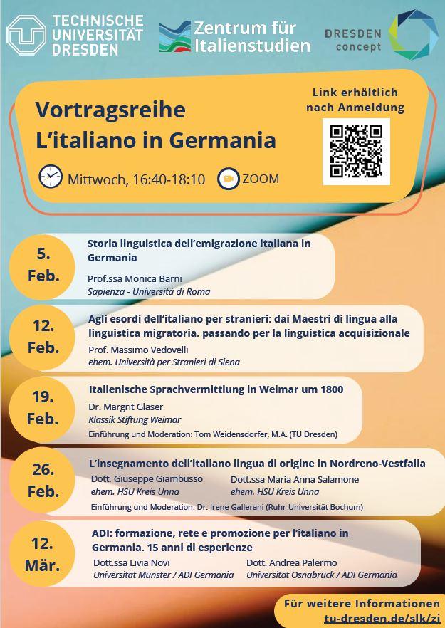 Zentrum für Italienstudien der TU Dresden: Online-Vortragsreihe „L’italiano in Germania“