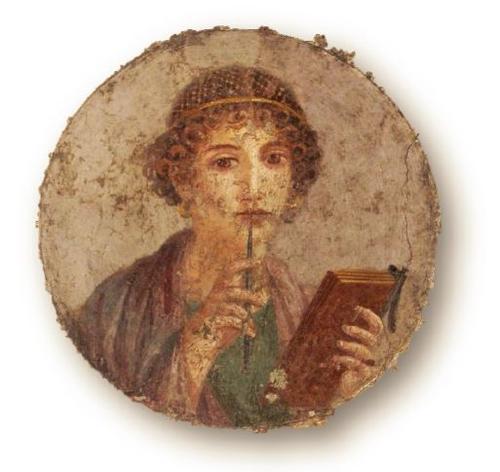 Bildquelle: Frau mit Wachstafel (sog. Sappho), Fresko aus Pompeji (55-79 n. Chr.), Museo Archeologico Nazionale di Napoli