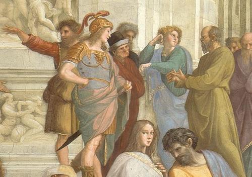 Sokrates im Dialog | Ausschnitt aus Raffaels Schule von Athen (Fresko, 1510-1511)