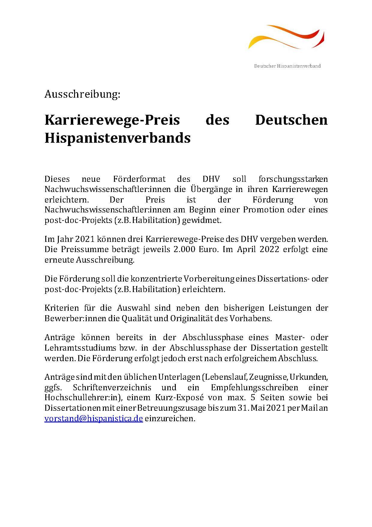 Ausschreibung Karrierewege_Preis des DHV