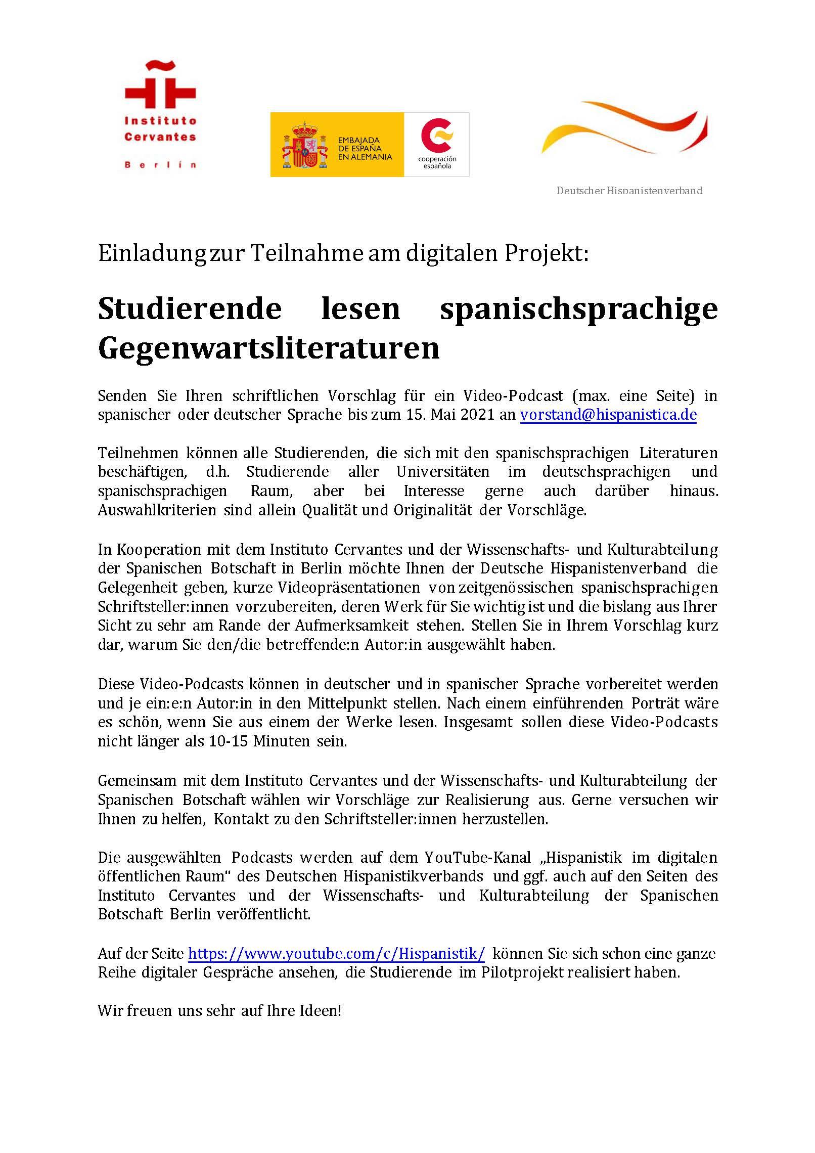 Einladung zur Teilnahme am digitalen Projekt